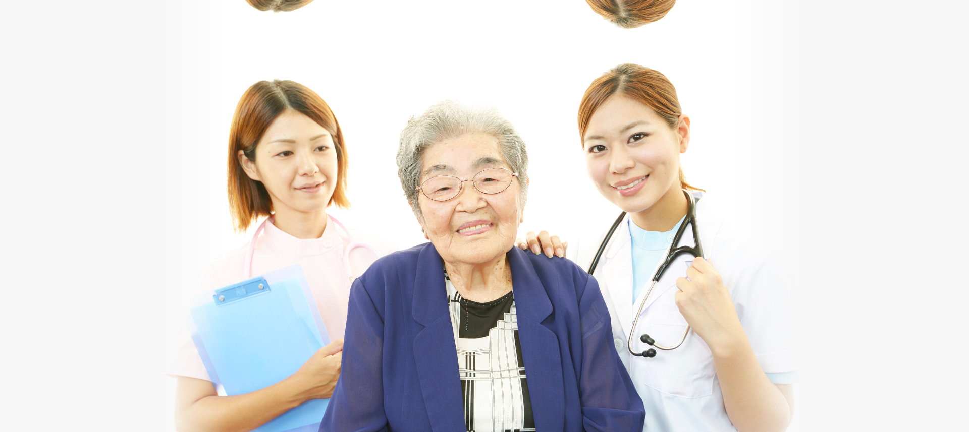 two nurses with an elder